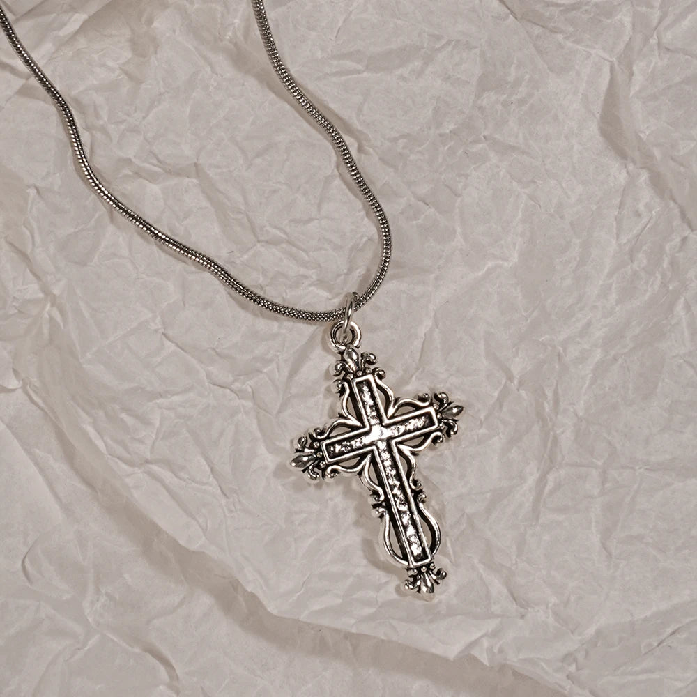 Y2K Cross & Heart Pendant Necklace