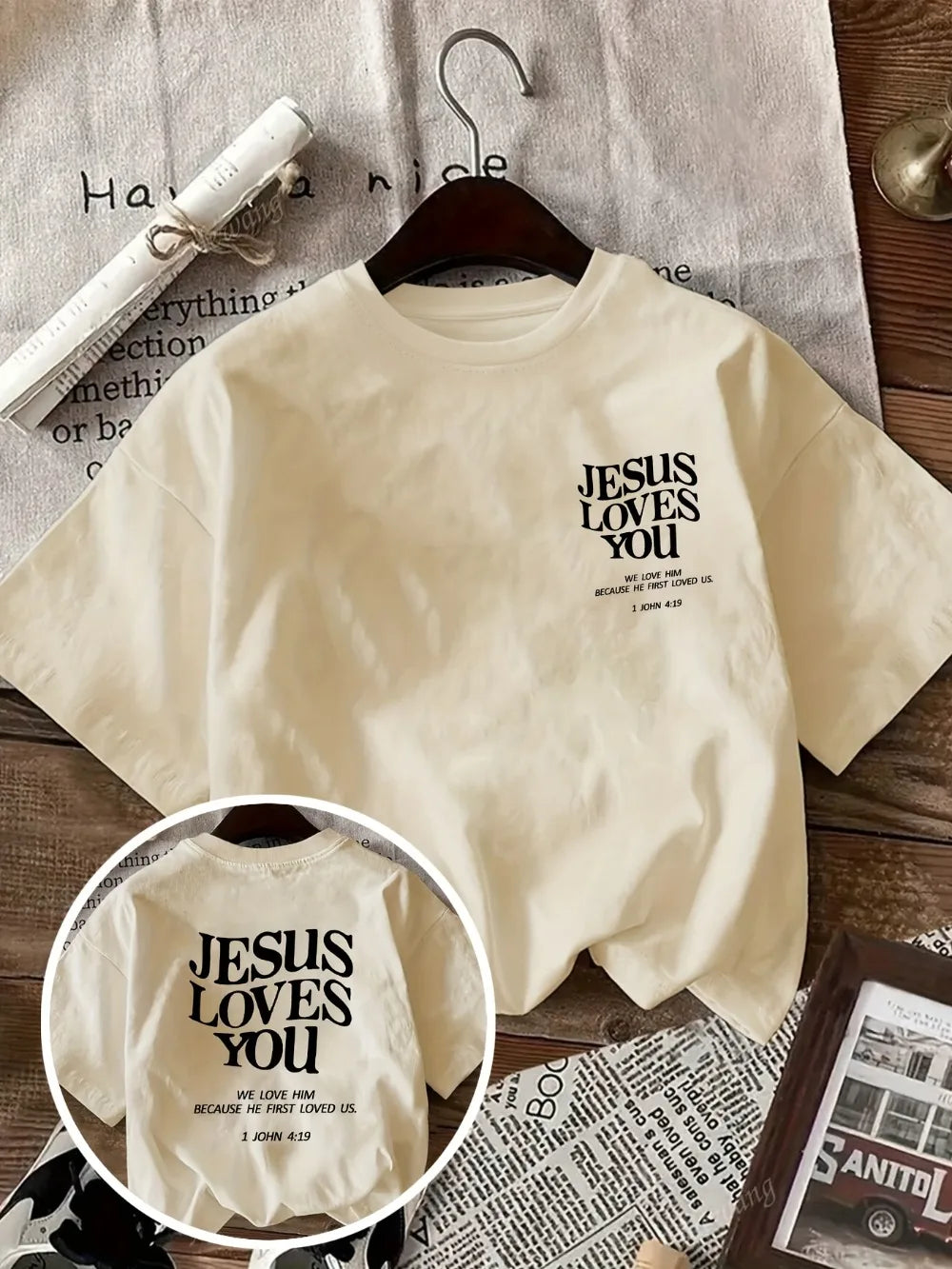 2026 New Women's Round Neck Fashionable Letter Cartoon Print Fashion Short Sleeve Casual T-Shirt Jesus Loves You Round Neck Tee
