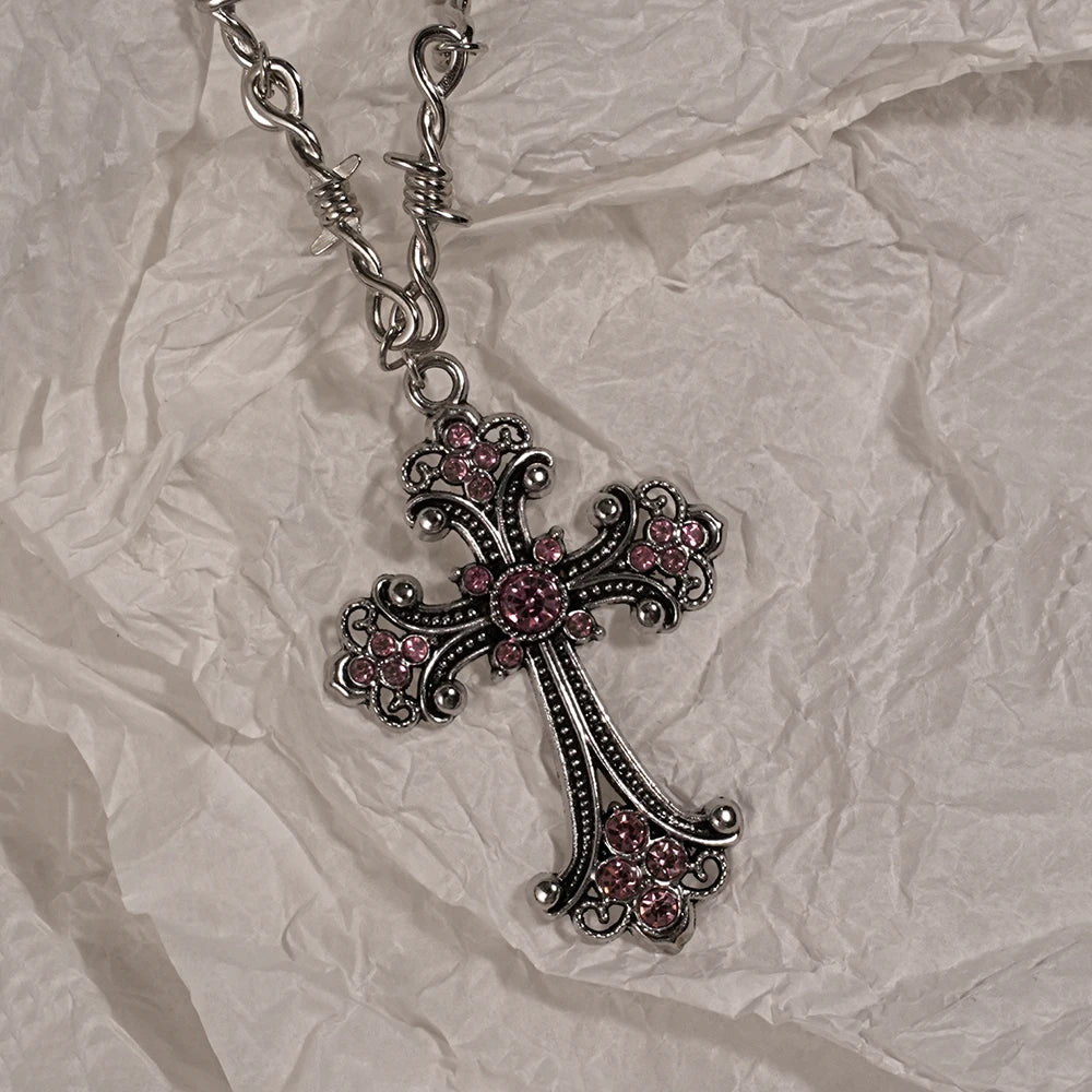 Y2K Cross & Heart Pendant Necklace