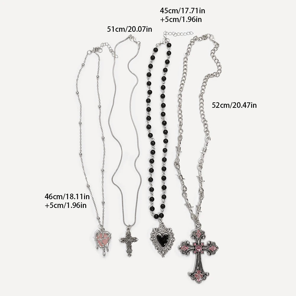 Y2K Cross & Heart Pendant Necklace