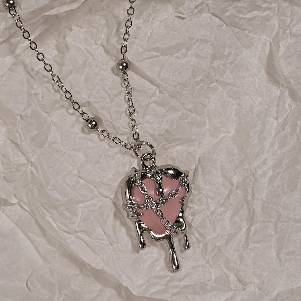Y2K Cross & Heart Pendant Necklace
