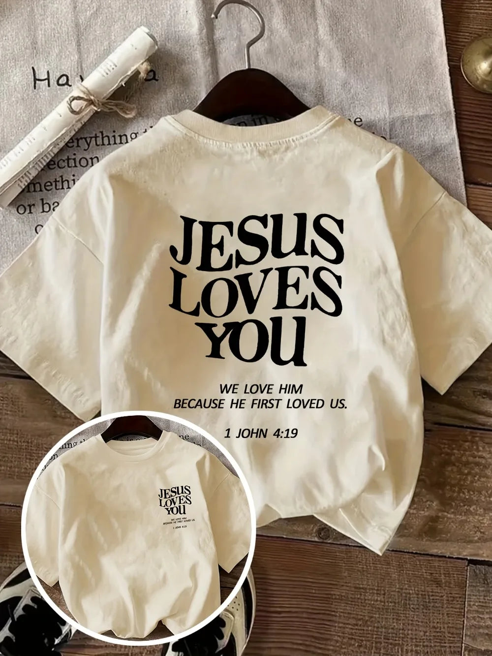 2026 New Women's Round Neck Fashionable Letter Cartoon Print Fashion Short Sleeve Casual T-Shirt Jesus Loves You Round Neck Tee